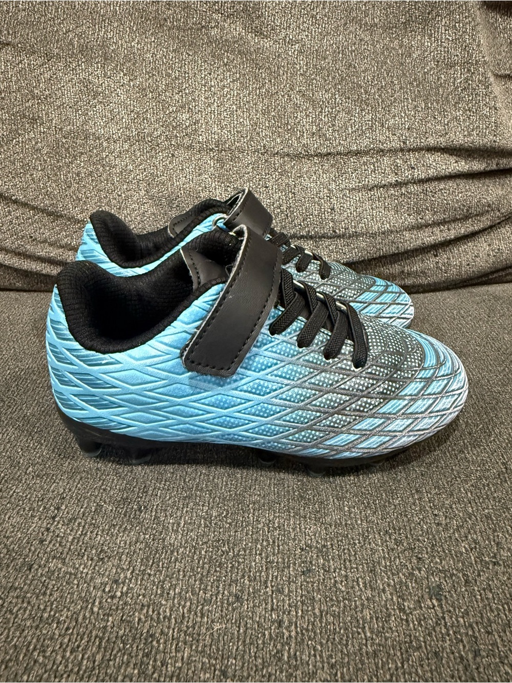 Amazon Kids Light Blue and Black Soccer Cleats with Strap